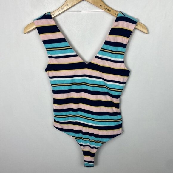 NEW Nordstrom AFRM Striped Bodysuit Double V Mooni Light‎ Pastel Pink Blue NWOT - Picture 11 of 16